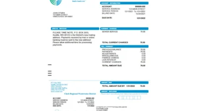 USA Washington Clark Regional Wastewater District utility bill Word and PDF template