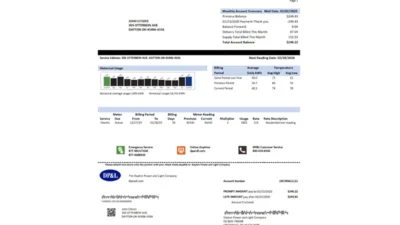USA Ohio DPL utility bill template in Word and PDF format