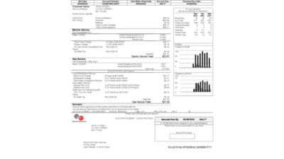 USA Wisconsin We Energies electricity utility bill template