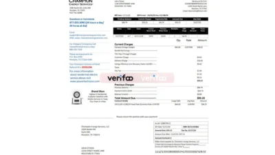 USA Texas Champion Energy Services Proof of Address Utility Bill Template