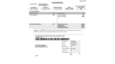 Malaysia TM company Telekom Utility bill template in Psd format
