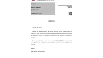 Hong Kong Bank Of China Bank Reference Letter Template