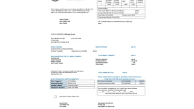 USA Pennsylvania Wellsboro Electric Utility Bill Word And PDF Template