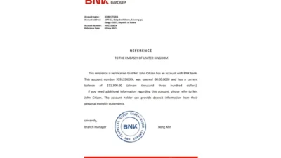 Korea BNK Bank Reference Letter Template Version 2