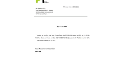 Malaysia Packet 1 Network Bank Reference Letter Template