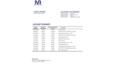 Malawi National Bank of Malawi Bank Statement Template