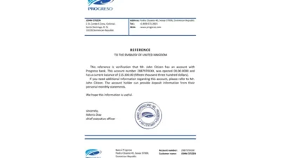 Dominican Republic Banco Progreso Bank Reference Letter Template