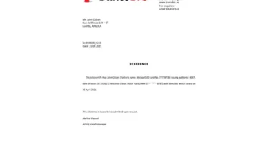 Angola Banco BIC Bank Reference Letter Template