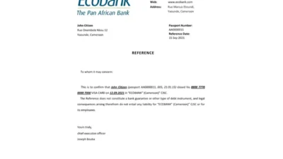 Cameroon Ecobank Bank Reference Letter Template