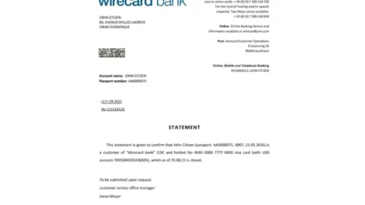 Germany Wirecard Bank Reference Letter Template