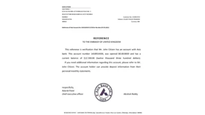 India Axis Bank Reference Letter Templates