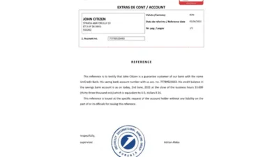 Romania UniCredit Bank Reference Letter Templates
