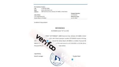 USA Sutton Bank bank account reference letter template