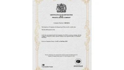 UK Certificate of Incorporation Template in Word and PDF Format