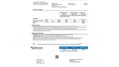 USA Iowa MidAmerican Energy Services Utility Bill Word And PDF Template