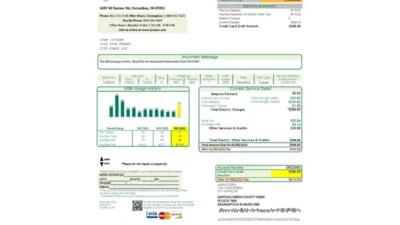 USA Indiana Bartholomew County REMC utility bill template in Word and PDF format