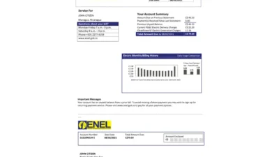 Nicaragua Nicaraguan Electricity Company ENEL Electricity Utility Bill Word and PDF Template