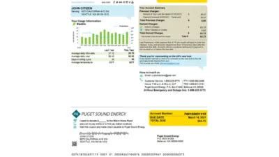 USA Washington Puget Sound Energy utility bill template