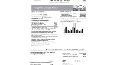 USA Maryland Pepco Utility Bill Word And PDF Template (3 pages)