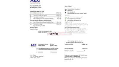 Algeria AEC Algerian Energy Company utility bill template