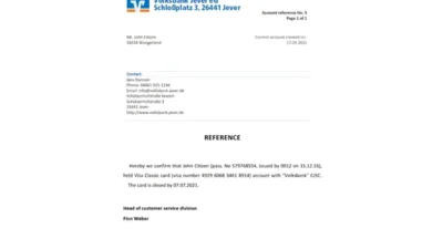 Germany Volksbank Bank Reference Letter Template Version 2