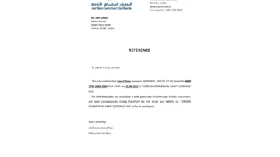 Jordan Commercial Bank Reference Letter Template Version 2