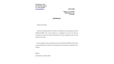 Lithuania Swedbank Bank Reference Letter Template