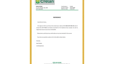 Belgium Crelan Bank Reference Letter Template