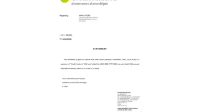 Andorra Credit Andorra Bank Reference Letter Template
