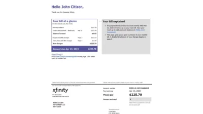 USA Philadelphia Xfinity Utility Bill Word And PDF Template (4 Pages)