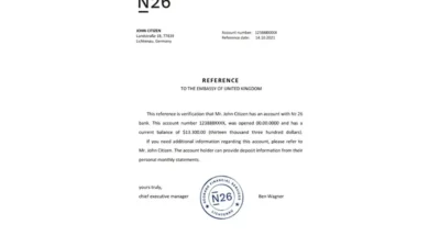Germany N26 Bank Reference Letter Template
