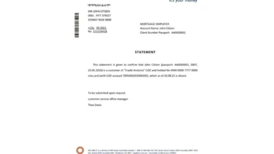 Australia ING Direct Bank Reference Letter Template