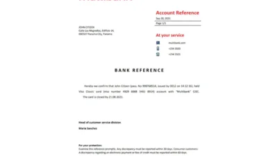 Panama Multibank bank account closure reference letter template