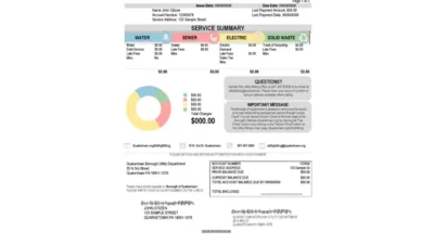 USA Pennsylvania Quakertown Borough Utility Bill Word And PDF Template