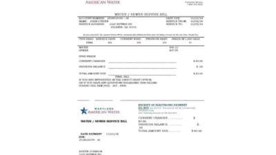 USA Maryland Georgia Water Utility Bill In Word And PDF Template