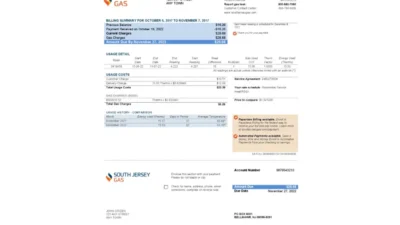 USA New Jersey South Jersey Gas Utility Bill Word And PDF Template