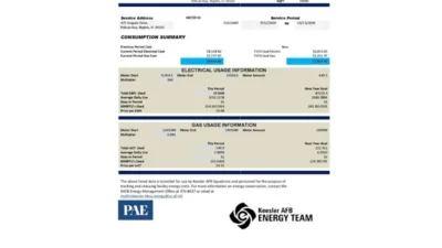 USA Mississippi Keesler AFB Energy Utility Bill Word and PDF Template