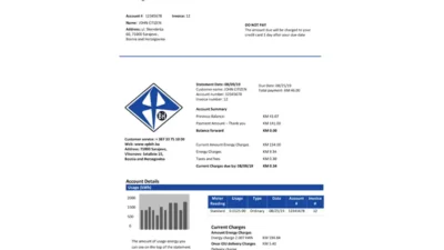 Bosnia and Herzegovina Elektroprivreda BiH electricity utility bill template