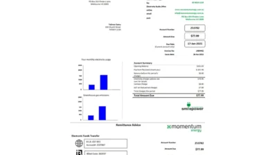Australia Momentum Energy utility bill template in Word and PDF format