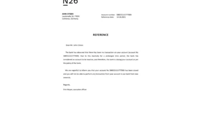 Germany N26 Bank Reference Letter Template Version 2