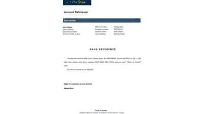 Jordan Bank Of Jordan Bank Account Reference Letter Template