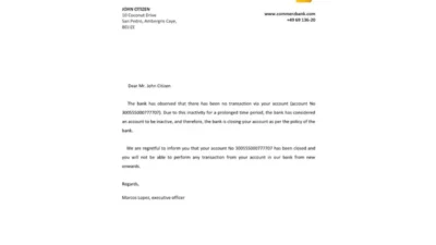 Belize Commerzbank Bank Reference Letter Template