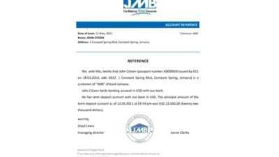 Jamaica Mortgage Bank Reference Letter Template