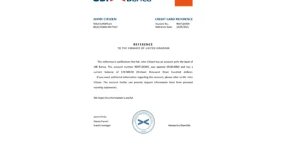 Italy UBI Bank Reference Letter Template