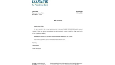 Congo Ecobank Bank Reference Letter Template