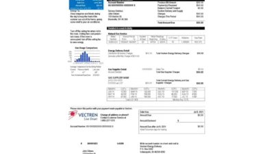 USA Ohio Vectren Energy Utility Bill Word And PDF Template