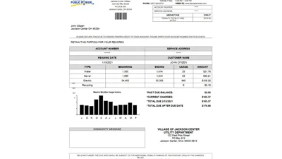 USA Ohio Village of Jackson Center Public Power utility bill template