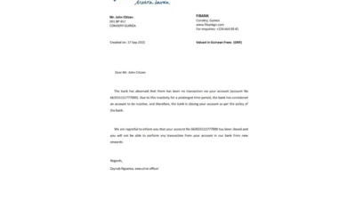 Guinea Fibank Bank Reference Letter Template