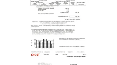USA Oklahoma OGE Energy Utility Bill Template In Word And PDF Format