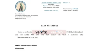 Guatemala Bank of Guatemala Bank Reference Letter Template